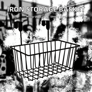 Modern Black Iron Wire <b>Wall</b> Mounted <b>Storage</b> <b>Basket</b> Decorative Hanging Organizer - Product Image 2