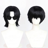 Perruques synthétiques noires naturelles pour hommes en gros, perruques courtes pour garçons avec coupe loup cool et franges texturées pour usage quotidien