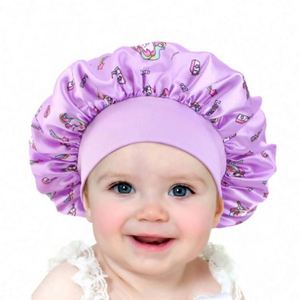 Bonnet de nuit en satin imprimé motif cheval de dessin animé pour enfants, avec large bande, usage quotidien, unisexe, toutes saisons, ajustable, vente en gros - Product Image 1