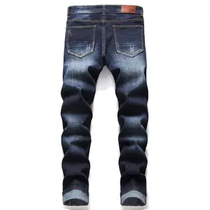 high waist embroidery denim stacked jeans Stylish skin tight jeans jogging trousers denim jogger pants for men