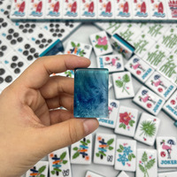 Jeu de Mahjong américain transparent bleu thème Vacances tropicales et Plage, 3 couches, avec bateau à voile, pour divertissement et fête