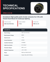 Conector de Cable Eléctrico IP68 de 4 Pines y 450V CA, Tipo Hembra, con Abrazadera de Tornillo Redonda para Iluminación LED Exterior