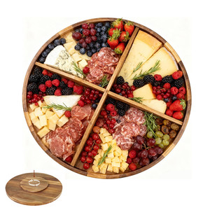 Plateau de service rond amovible extra large en bois <span class=keywords><strong>d</strong></span>'acacia, plateau de service rotatif divisé pour souvenirs de mariage, nourriture - Product Image 1