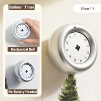Silberner Aufzieh-Timer in Ballonform mit Kunststoffgehäuse und Metallmechanismus, Einfache Bedienung für Küche und Haushalt