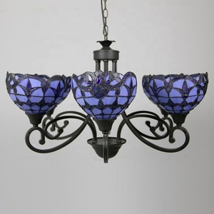 LongHuiJing Rose Pendant Lamp 3Lights Tiffany Style Stained Art Glass Hanging <b>Light</b> Home Table Lamp Stained Glass Lamp - Product Image 2