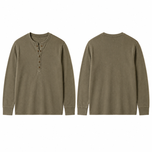 Camiseta <strong>Henley</strong> <strong>Tops</strong> for <strong>Men</strong> Long Sleeve Ribbed Cotton Button Neck Casual Slim Fit Vintage Shirt Wholesale OEM Factory Supplier - Product Image 3