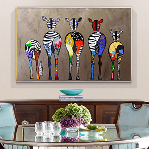 Personalizado al por mayor hecho a mano gran lienzo pared arte hogar decorativo estilo dibujos animados pintura al óleo de <span class=keywords><strong>cebra</strong></span> <span class=keywords><strong>cuadro</strong></span> pintado a mano - Product Image 4