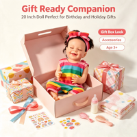 Poupée Bébé Reborn en Silicone de 20 Pouces avec Vêtements Rayés Colorés, Corps Réaliste en Vinyle, Cadeau pour Enfants pour Jeu d'Imitation