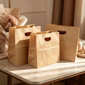 Sac de livraison rapide en papier kraft écologique avec logo personnalisé, poignée découpée, pour vêtements, cadeaux, vente en gros, restauration rapide - Product Image 1
