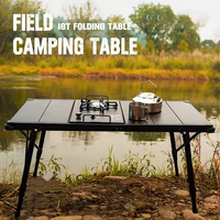 Table pliante rectangulaire en aluminium pour l'extérieur, portable, pour le camping, le pique-nique, le barbecue, la cuisine mobile, avec base réglable