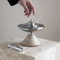 SAIDKOCC D15.5CM Brûleur d'encens aromatique en marbre naturel, pierre de travertin sculptée à la main, parfumée, pour cérémonies religieuses arabes du Ramadan