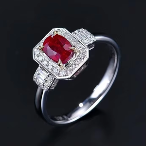 แหวนพลอยทับทิมสีแดงเลือดนก SGARIT เครื่องประดับแฟชั่น แหวนทองคำขาว 18K น้ำหนัก 1.14 กะรัต พลอยทับทิมแท้ธรรมชาติ แหวนแต่งงานสไตล์วินเทจ - Product Image 2