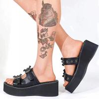 Sandales à plateforme Demonia pour femme, style Diablo Punk, à bout ouvert, avec ailes de chauve-souris, à enfiler, pour l'été et l'extérieur