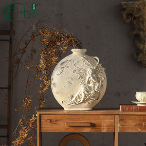 Vase en terre cuite de style français Yan Yujia, 8-16 pouces, vintage, avec ange sculpté, blanc, décoration de table pour l'intérieur de la maison - Product Image 1