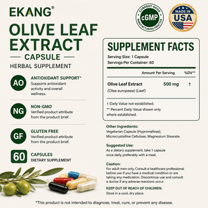 Hecho en EE. UU., Extracto de Hoja de Olivo de Marca Privada, 500 mg, Suplemento Herbal, Sin GMO, Sin Gluten, 60 Cápsulas - Product Image 2