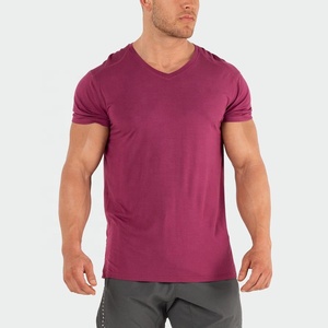 T-shirt à col en V du fabricant pour hommes 100% Fibre de bambou Super Soft Tee Anti-Shrink Unlined Activewear With Embroidered Techniques - Product Image 1