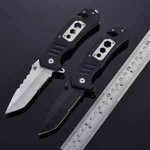Cuchillo Táctico de Bolsillo para Exteriores con Hoja Serrada de Acero Inoxidable OEM y Mango G10, para Camping y Supervivencia, con Rompecristales - Product Image 5