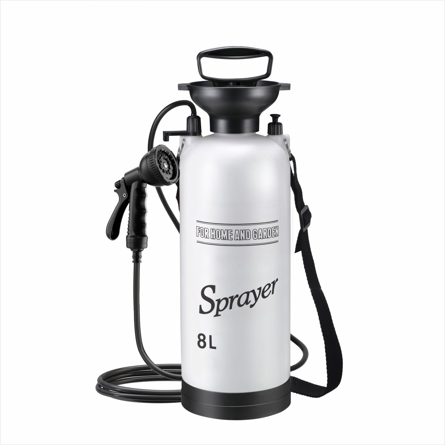 8l white shower with 3m hose-black 10-function water gun