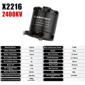 Motor sin Escobillas Original Sunnysky X2216 2216 880KV 1100KV 1250KV 1400KV 1800KV 2400KV II para Modelos RC, Aviones 3D - Product Image 4