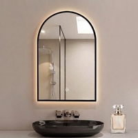 Miroir LED en forme d'arche 500x800mm avec rétroéclairage pour salle de bain, fonction anti-buée, cadre en aluminium noir thermolaqué