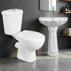 Inodoro de cerámica moderno español de dos piezas con salida al suelo (S o P) blanco para baño - Product Image 2