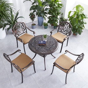 Outdoor Luxury Dining <strong>Table</strong> Set Umbrella 4 Seater Events Terrace Modern Cast Aluminum <strong>Garden</strong> <strong>Round</strong> <strong>Table</strong> and Chairs - Product Image 4