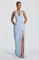 Robe longue élégante moulante à taille empire avec fente froncée pour soirées