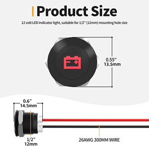 Feux indicateurs LED pour voiture en métal, étanches IP67, plusieurs couleurs, 12 mm, 12 V, avec fils de 30 cm - Product Image 2