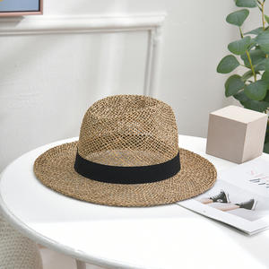 JAKIJAYI Chapeau de Panama en paille de jonc de mer unisexe de haute qualité Chapeau de plage populaire à large bord Prix compétitif Chapeau de soleil pour hommes femmes - Product Image 2