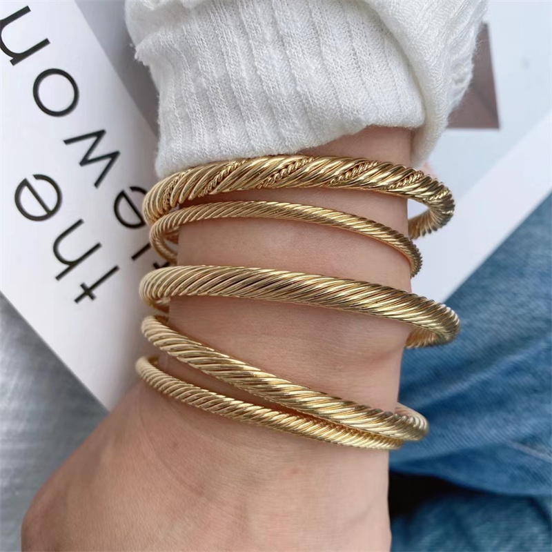Wholesale 18K Gold Plated Open Cuff Fist Cable Wire Bangle