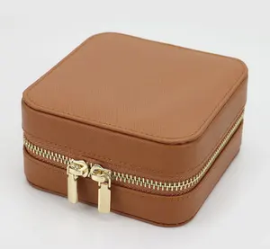 Produk baru tas penyimpanan perhiasan kulit saffiano kotak perhiasan bepergian dengan kaca