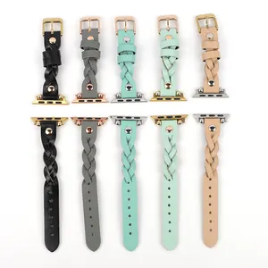 Leather Braided Watch Strap for iWatch 7 6 5 4 se 3 2 1 for Apple Watch Band 41mm 45mm 38mm 42mm 40mm 44mm Beads Watch Belt