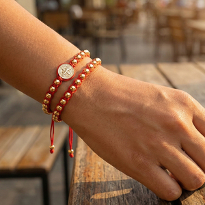 Ensemble de bracelets en cordon rouge Go2boho Saint Benoît, bijoux de poignet chrétiens en <span class=keywords><strong>macramé</strong></span> perlé doré - Product Image 3