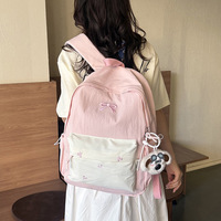 Sac à dos en velours polyester avec nœud brodé pour étudiants du collège et du lycée, petit sac à dos de voyage 20-35L