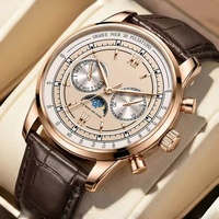 Montre chronographe mécanique de luxe pour homme en acier inoxydable, résistante à l'eau 5 BAR, multifonction