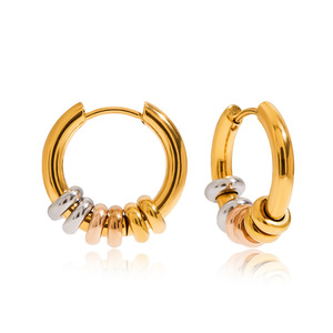 Modernos Pendientes de Aro Minimalistas de Dos Tonos en Acero Inoxidable y Oro de 18K, Unisex, para Uso Diario - Product Image 5