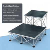 Plateforme de scène pliable en aluminium à deux niveaux, noire, antidérapante, pour événements, conférences, expositions, spectacles