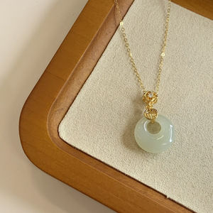 Hetian Jade Pendant Necklace Green Jade Flower Shape <b>Solitaire</b> Bezel Setting Gift For Women <b>Summer</b> 2024 - Product Image 3