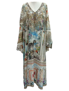 Robe longue 100% Soie Imprimée Anti-Plis avec Perles, Col V Sexy et Manches Évasées pour Femme, Collection Printemps-Été 2026, Idéale Mariage et Soirée - Product Image 1