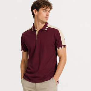 Polos unisexes brodés pour hommes, uniformes, avec épaules contrastées, en tissu piqué, col à revers, vêtements d'équipe pour personnel d'entreprise, OEM - Product Image 2