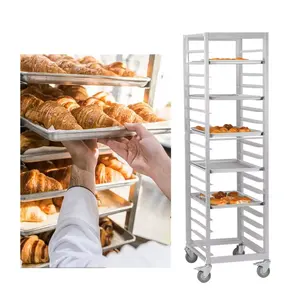Customized Bakery Restaurant Equipment Stainless Steel Bakery Trolley Bread Shelves Oven Baking Pan Tray Rack Cart With Wheels