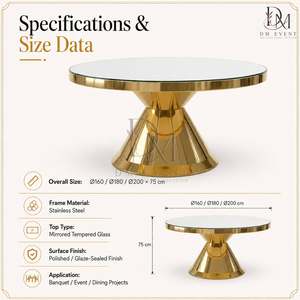 Table de banquet ronde en acier inoxydable doré avec piétement trompette et plateau en verre trempé miroir pour la vente en gros - Product Image 5