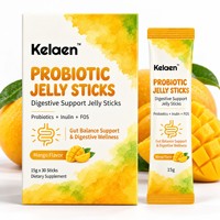 Kelaen Probiotic Jelly Sticks saveur mangue, soutien digestif, formule prébiotique, 15g x 30 bâtonnets