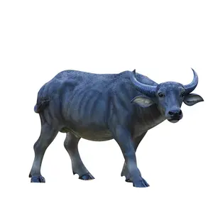 牛の牛の像に乗る屋外の風景の装飾子供たち大きな動物の彫刻等身大のガラス繊維の牛の像