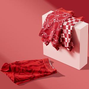 Biancheria intima da <span class=keywords><strong>uomo</strong></span> alla moda in maglia di cotone <span class=keywords><strong>rosso</strong></span> per boxer traspiranti di capodanno con una comoda stampa dell'anno zodiacale - Product Image 2