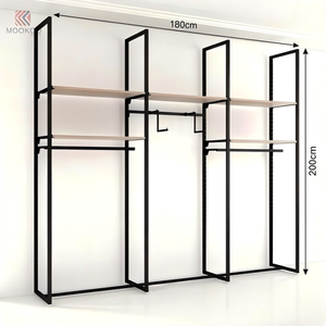 Espositore <span class=keywords><strong>per</strong></span> Abbigliamento Moderno e Minimalista, Scaffale Multifunzionale in Tubo d'Acciaio Nero, Arredamento di Alta Gamma <span class=keywords><strong>per</strong></span> Negozi di Abbigliamento - Product Image 6