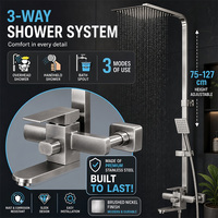 Ensemble de douche carré moderne en acier inoxydable poli, barre coulissante à double poignée, jet de pluie, pulvérisation de massage, montage mural, salle de bain, garantie 1 an