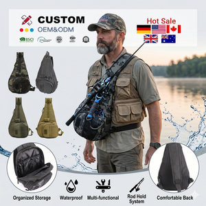 OEM Waterproof Tactical Fishing Sling Bag Multi-functional Shoulder Tackle Pouch Crossbody <b>Backpack</b> with Rod Holder - Product Image 1