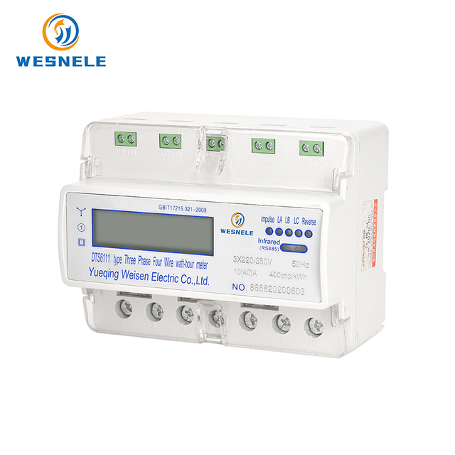 WeiSen Three Phase Four Wire Smart Electricity Meter Electronic Din Rail Active Power 0.5% Accuracy 40A Max Current