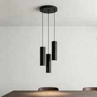 Elegante Lámpara Colgante LED Cilíndrica Negra de 3 Luces con Altura Escalonada para Comedor, Isla de Cocina